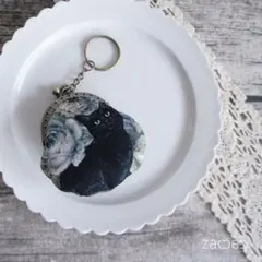 がま口キーホルダー*黒猫とアンティーク薔薇