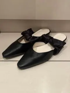 リボン付き ブラック ミュール