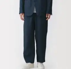新品　無印良品　紳士　リネン洗いざらしテーパードパンツ　S ネイビーのサムネイル