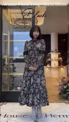 herlipto Winter Floral Long-sleeve Dress