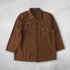 刺繍 デザイン シャツ ジャケット 長袖 ブラウン М ゆったりめ 古着