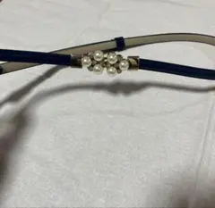 ネイビー パール装飾 お呼ばれドレス ウエストベルト