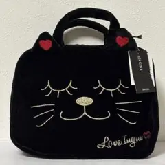 猫 刺繍 ベルベット バッグ　化粧ポーチ　トラベル ポーチ　INGNI