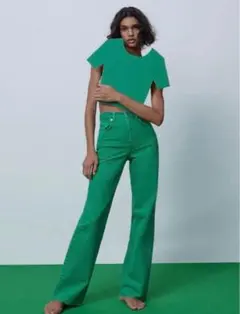 ZARA グリーン ストレートデニム