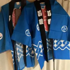 はっぴ　法被 2枚組　キッズ　お祭り　子供 青　綿100% 日本製 帯つき