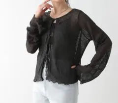 レプシム　12ゲージ2WAYラメプルオーバーリブ編み ブラック カーディガン