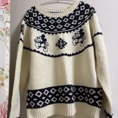 ミッキーマウス 長袖セーター アイボリーxネイビーディズニーランド