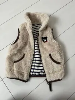 DOUBLE B フリースのリバーシブルベスト クリーム色