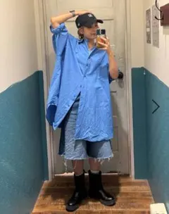 ニコアンド【竹下玲奈×NAVYS】コラボ BIGシャツチュニック　ブルー