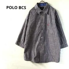 POLO BCS ストライプシャツ ボタンダウン 七分袖 ロゴ刺繍 Mのサムネイル