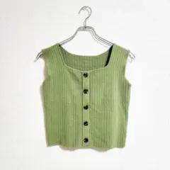 GRL タンクトップ 前ボタン グリーン リブ編み ノースリーブ F 美品 春夏