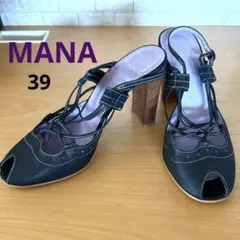 極美品　MANA マナ 本革サンダル レースアップオープントゥ ブラック39のサムネイル