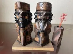 木製彫刻置物セット 高さ約15cm