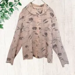 BEL-ART【M-L】ブラウス/長袖/シアーシャツ/花柄/シワ加工/淡いピンク