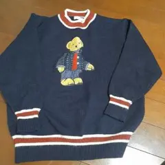 ÅÅ クマ刺繍 ニットセーター 長袖 ネイビー