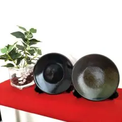 オリジナル陶芸皿【左③ブラック】【右④ブラック斑】