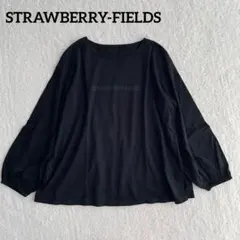 ストロベリーフィールズ ロゴ カットソー 黒 バルーン袖 綿100% ゆったりのサムネイル