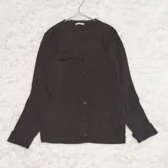 ジーユー リブニットカーディガン ダークブラウン Vネック 洗える Z9574