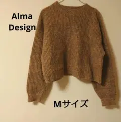 Alma Design ブラウン系 リブ編み長袖ニット バルーンスリーブ M