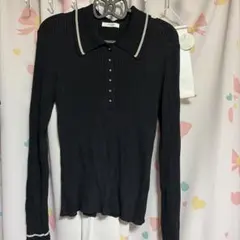 mysa closet リブニット ポロシャツ ブラック