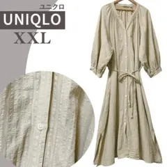 希少サイズ✨ユニクロ コットンドビーペザントワンピース 7分袖 XXL ベージュ