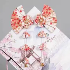 髪飾り 花 桜 せんす 和柄 和風 着物 浴衣 クリップ 2点セット A029
