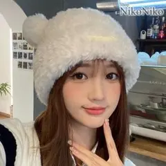 【a】25awotcn1020wh くま耳付き シャギーニット ビーニーキャップ