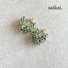 [933]チェコガラスのつぶつぶフープピアス ブルー グリーン ハンドメイド