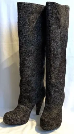 《希少!美品！！》ｎｕｎｃカウレザー・ハラコロングブーツ