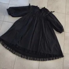 CHOPIN 黒いフリル付き七分袖ワンピース 130