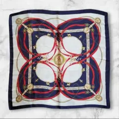 【スクエア】スカーフ 赤 白 ネイビー チェーン ベルトキレイめ【タグなし】