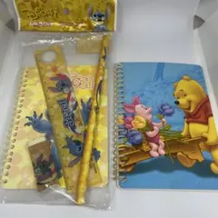 ほぼ新品★ディズニー スティッチ くまのプーさん 文房具 ノート 定規鉛筆 平成