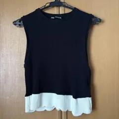 ZARA コントラスト リブニット トップス Mサイズのサムネイル