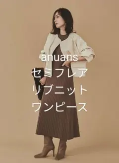 anuans アニュアンス　セミフレアリブニットワンピース