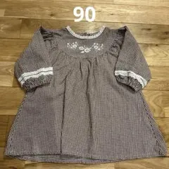 女の子　90 韓国子ども服風　花柄刺繍　長袖　ワンピース　　春秋