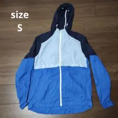 古着 フルジップナイロンパーカー ネイビー×ブルー Sサイズ