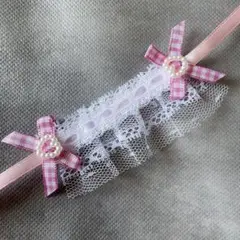 465 ぬいぐるみ用 ヘッドドレス 10cmぬい ピンク ハート パール リボン