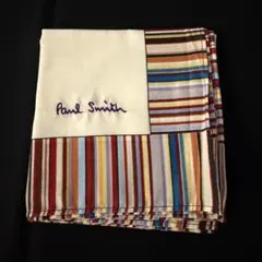 Paul Smith ポールスミス　ストライプ　ハンカチ　42×42 ロゴ刺繍のサムネイル