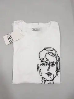 ZARA フェイス刺繍 Tシャツ ホワイト S