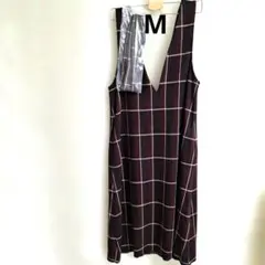 エニワイズ　大人可愛いチェック柄ジャンパースカートMボルドー