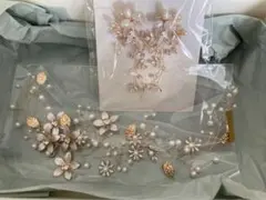 ウェディング　ヘッドドレス　ピアス（パール・フラワーモチーフ）