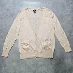 k1323H Ｈ&M ニットカーディガン ベージュ 薄手 Vネック M相