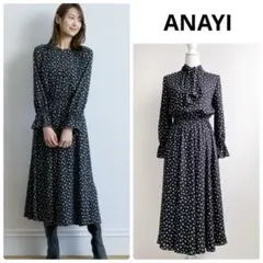 美品☆ANAYI アナイ　ミニドットシフォンラッフルワンピース　近年　36 美品☆近年☆ANAYI アナイ ミニドットシフォンラッフルワンピース 36