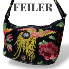 FEILER フェイラー ハンドバッグ 黒ブラック 花柄 フラワー シュニール織