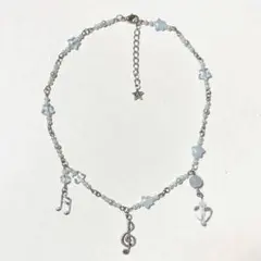 ハンドメイド ネックレス 水色×音符 ウィッシュコア フェアリーグランジ