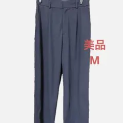 美品 ユニクロ タックワイドパンツ ストライプ ネイビー サイズM