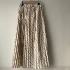 最終お値下げ中nano universeチェック柄プリーツロングスカートベージュ