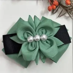 ハンドメイド　バレッタ　グログランリボン　　ヘアリボン　フラワー #425