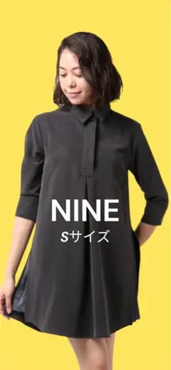 新品 NINE ナイン サイドプリーツ シャツワンピース 七分袖 膝丈 モード