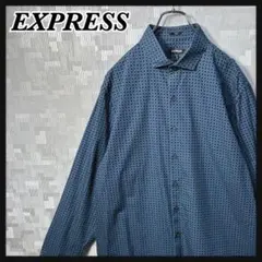 EXPRESS エクスプレス 総柄 長袖 シャツ メンズ XL 襟デザイン 青系のサムネイル